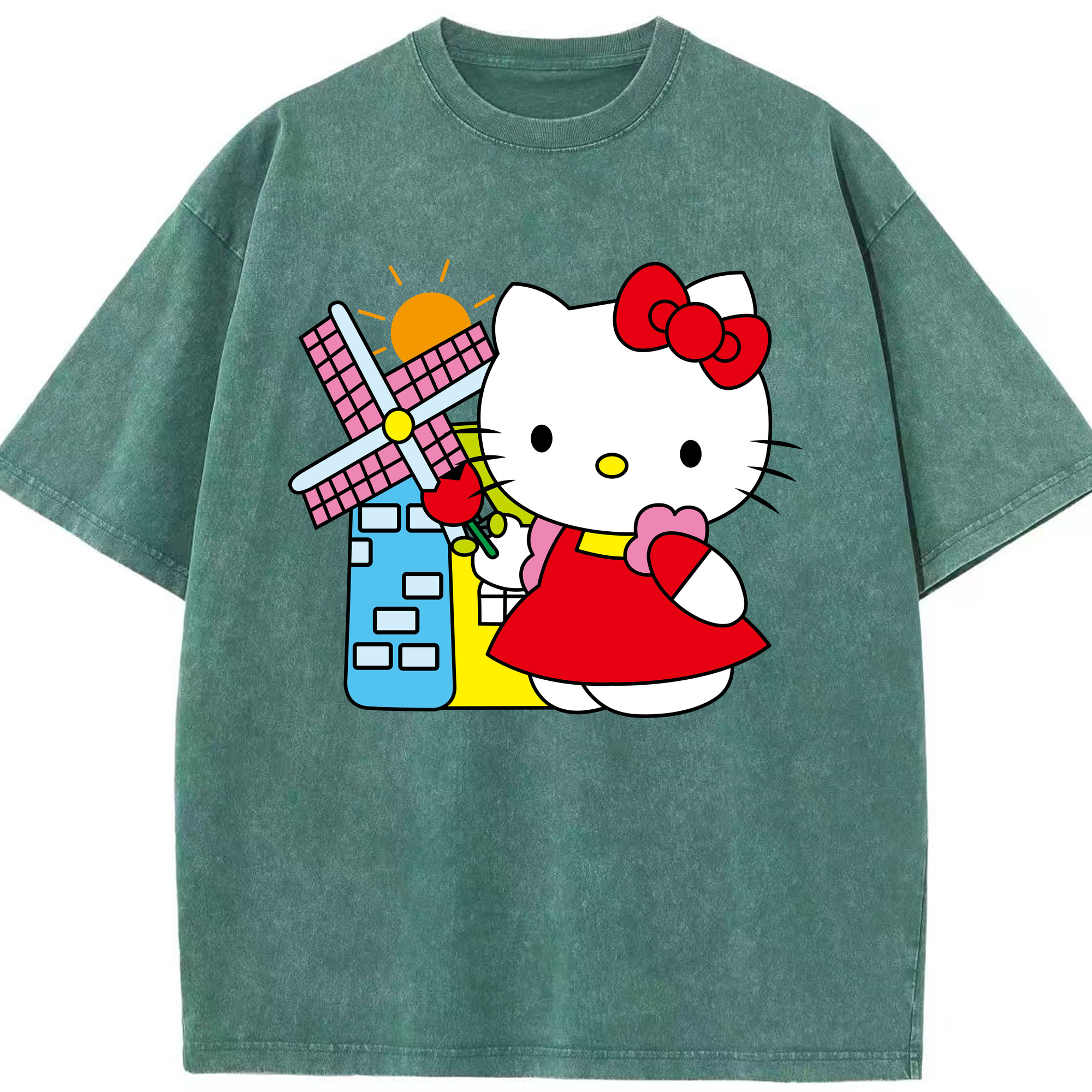 （画像用） Hello Kitty ハローキティ 綿100% ヴィンテージ風 半袖Tシャツ（フロントプリント）